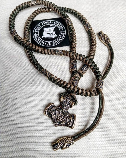 Tutorials weaving thin paracord necklace. Viking jewelry. Runic necklace, Thor's Hammer pendant. Mjolnir