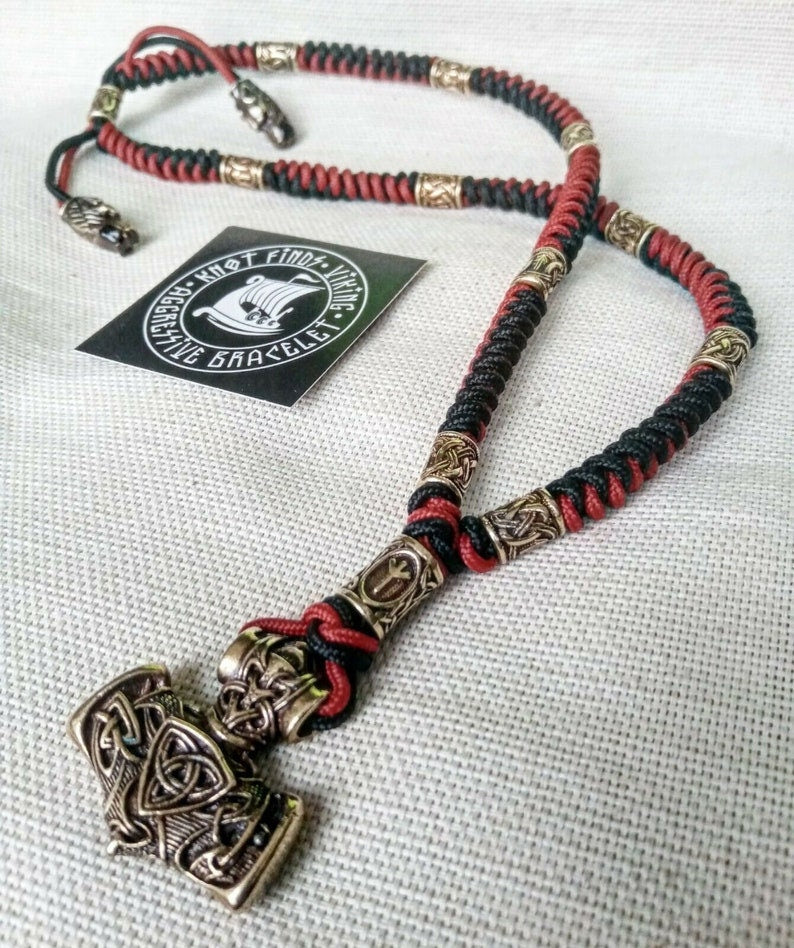 Ukrainian store. Tutorials weaving thin paracord necklace. Viking jewelry. Runic necklace, Thor's Hammer pendant. DIY gift. Mjolnir.