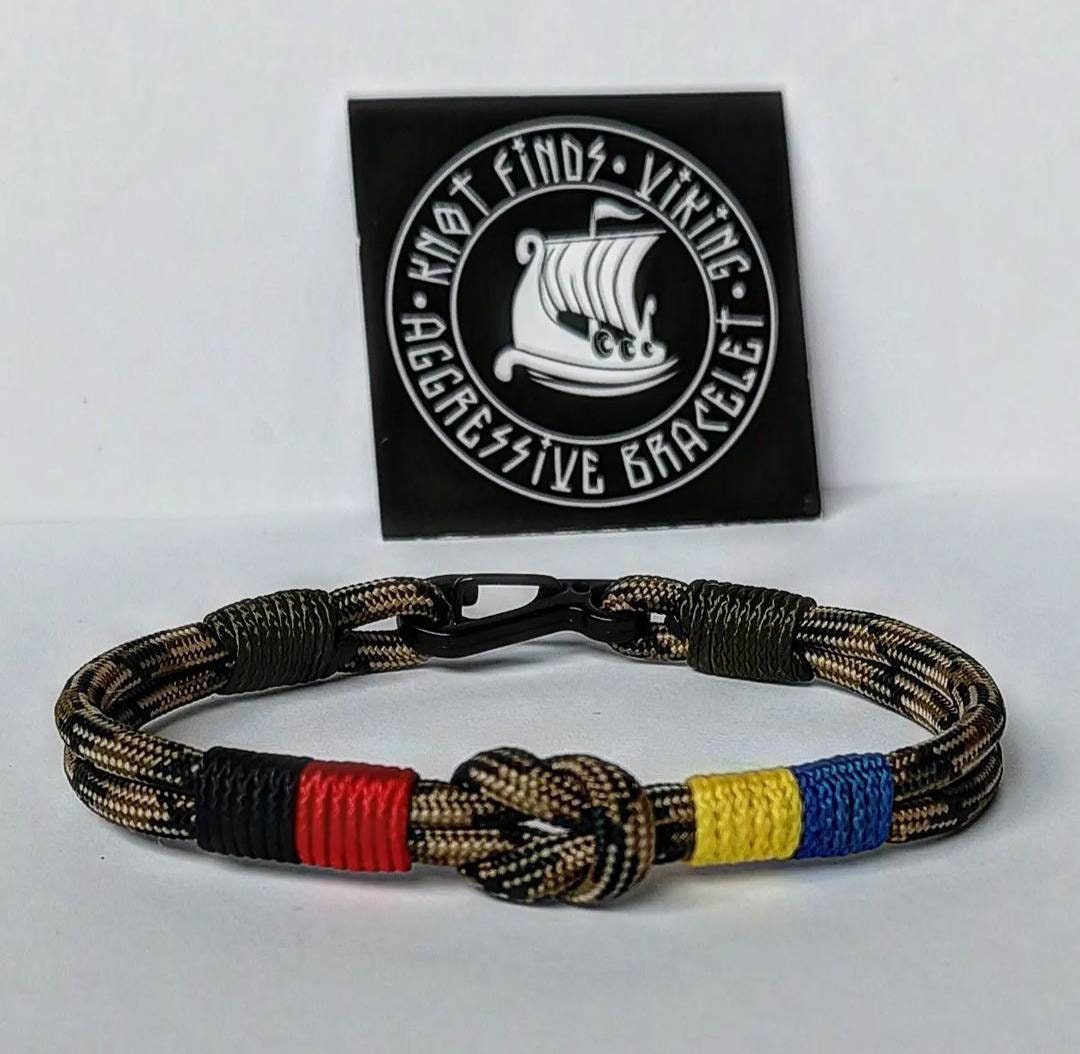 Paracord bracelet. Army style. Unloading camp bangle. Ukrainian symbol. Thin military bracelet. Glory to Ukraine.