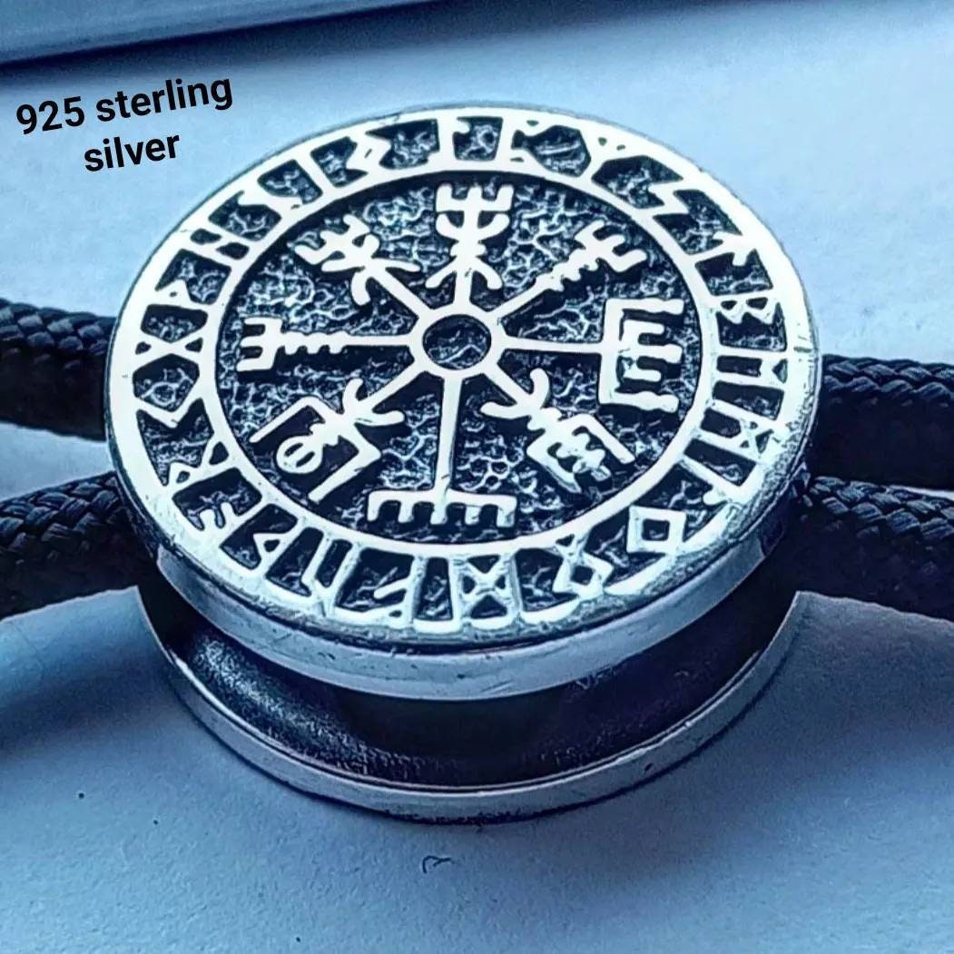 VEGVISIR 925 Sterling Silver Round Bead. Bead for Bracelet. Scandinavian Jewelry. Men's Accessory. Original author's products.