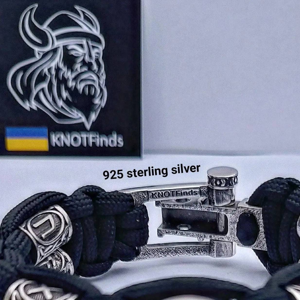 Vegvisir and runes paracord bracelet. 925 Sterling silver runes. Viking jewelry. Protective amulet.