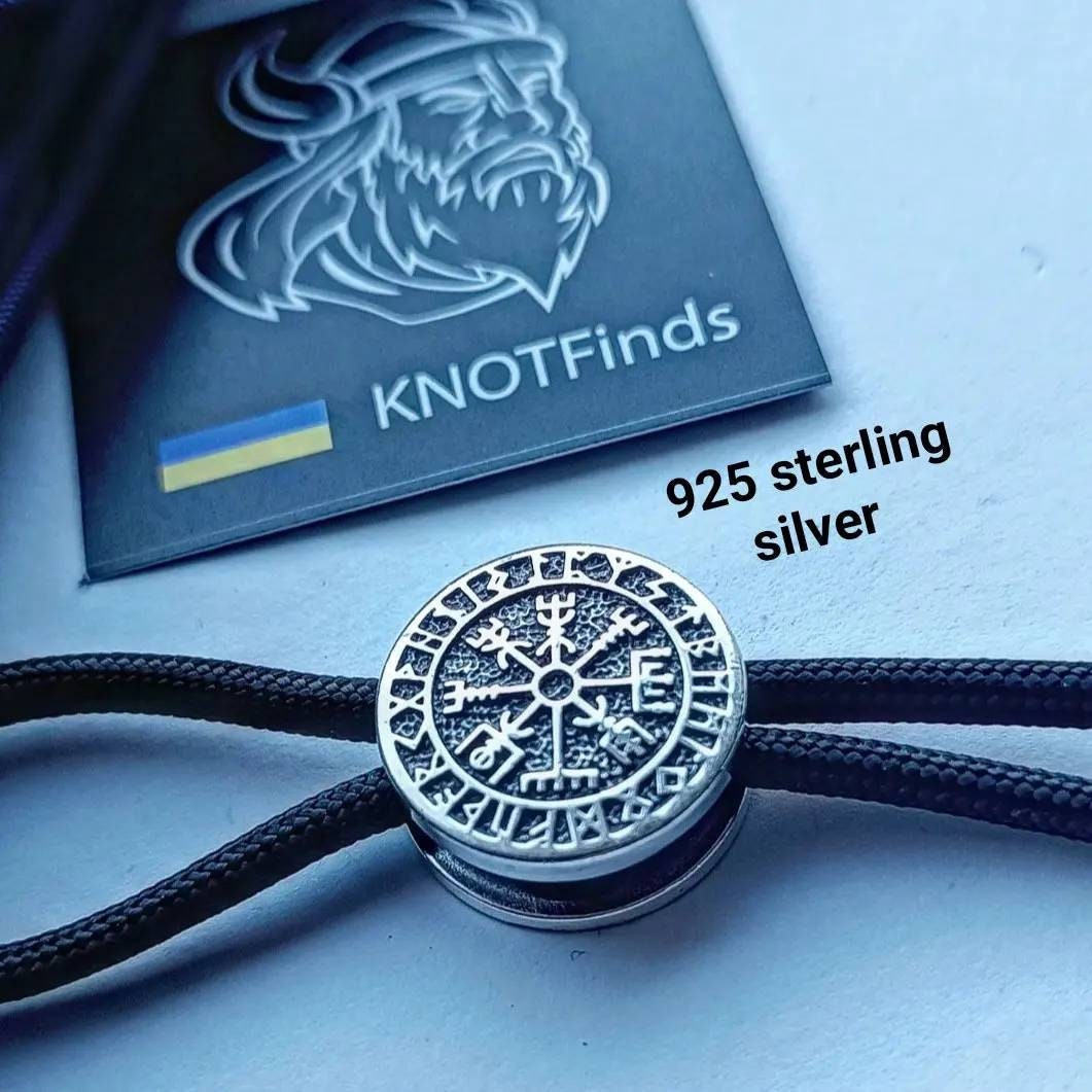 VEGVISIR 925 Sterling Silver Round Bead. Bead for Bracelet. Scandinavian Jewelry. Men's Accessory. Original author's products.