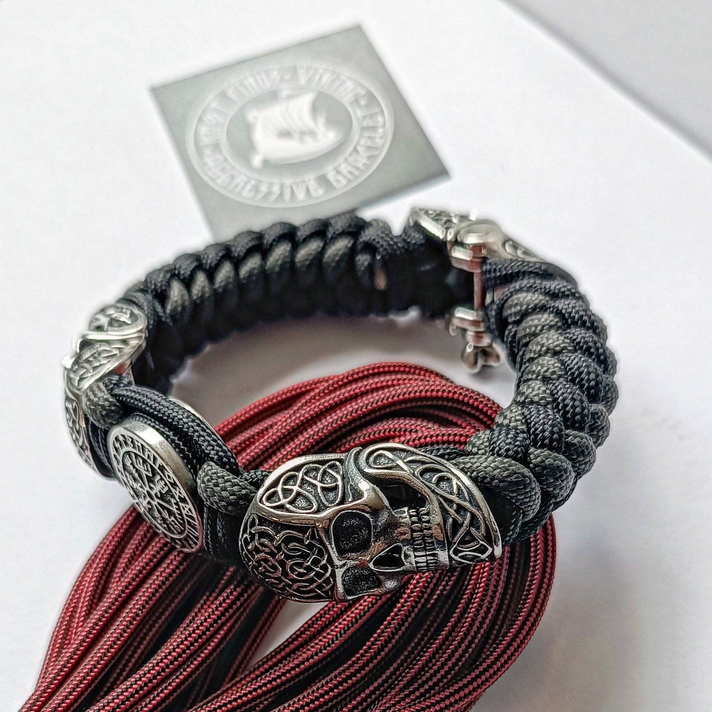 Scandinavian skull bracelet. Vegvisir symbol. Biker bangle. A great brutal gift for men and women who prefer a brutal style and skull.